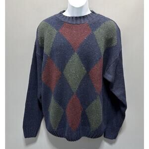 Vintage Hill & Archer Sweater Men’s Med Blue Red Green Wool Blend Geometric Nwt